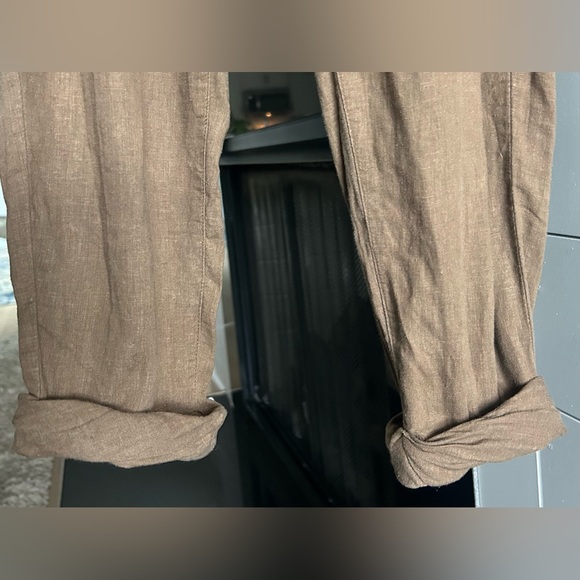 FREE PEOPLE Brown Linen Drawstring Cropped Trousers Boho Office Travel Work Sz 2 - Picture 7 of 10